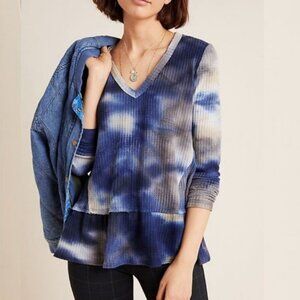 Anthropologie Eri and Ali Tie Dye Long‎ Sleeve Waffle Knit Top Size XS Bohemian